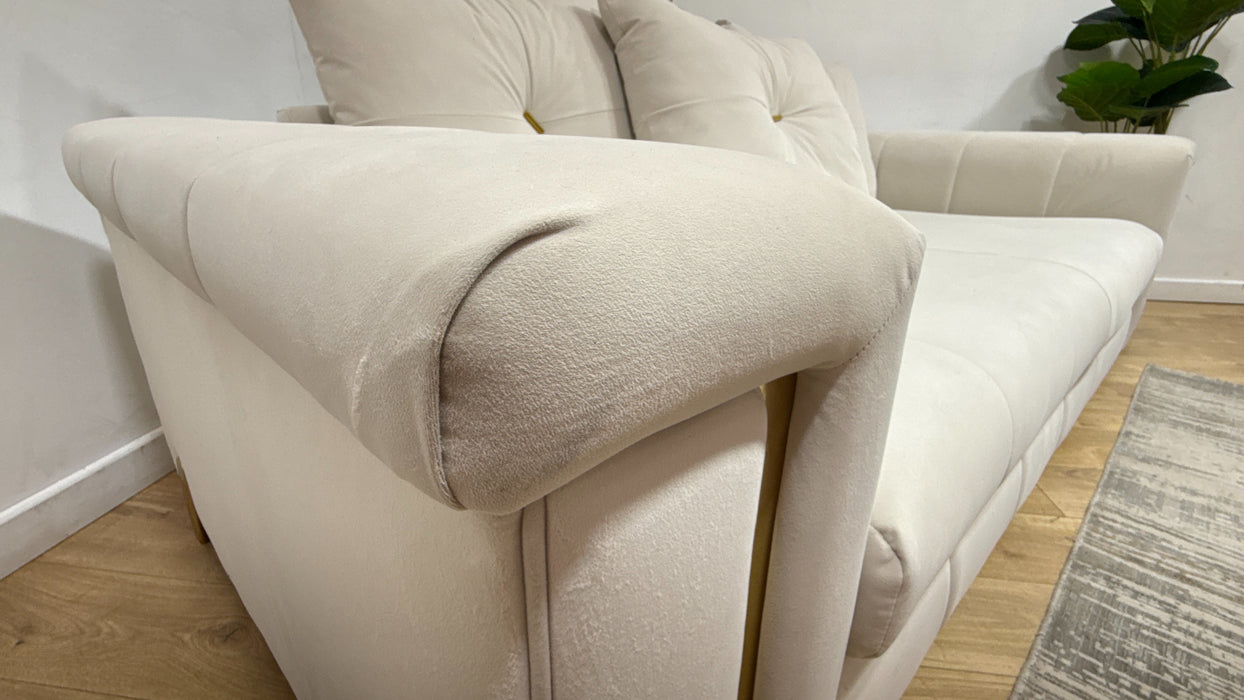 Sofology Oscar Fabric 3 Seater Gold Trim in Super Matt Velvet Ecru Mix