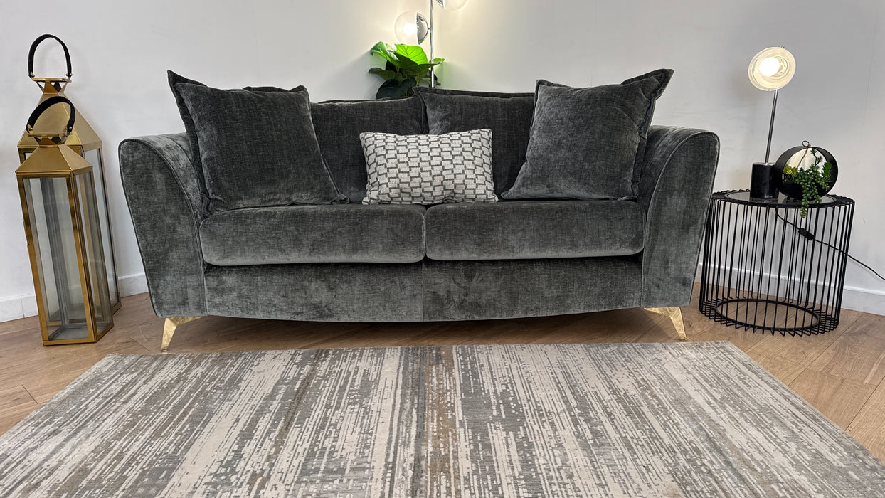 Sofology Luella Fabric 3 Seater Gold Buttons in Luxe Chenille Alpine Green Mix