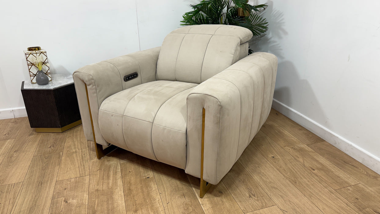 Sofology Paramount Fabric Chair Power Recliner/Headrest Speakers in Lifestyle Nubuck Feel Stone