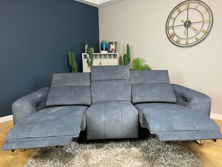 Marvella Fabric 3 Seater - Lifestyle Flecked Fabric Charcoal - Power Headrest and Power Recliner (WA2)