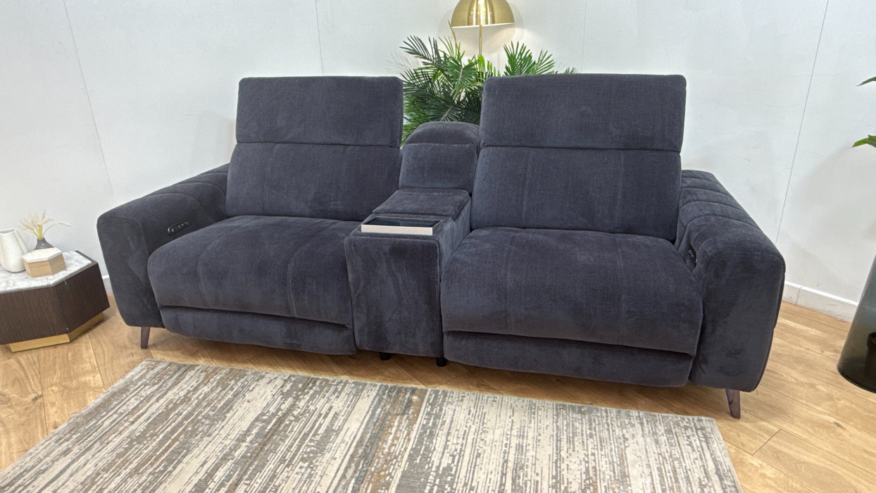 Sofology Allure Fabric 2.5 Seater Screen Console Power Recliner/Headrest Heated Seats Lumbar Support Speakers in Relaxed Chenille Ink