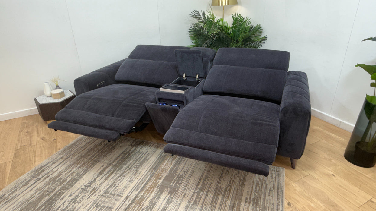 Sofology Allure Fabric 2.5 Seater Screen Console Power Recliner/Headrest Heated Seats Lumbar Support Speakers in Relaxed Chenille Ink