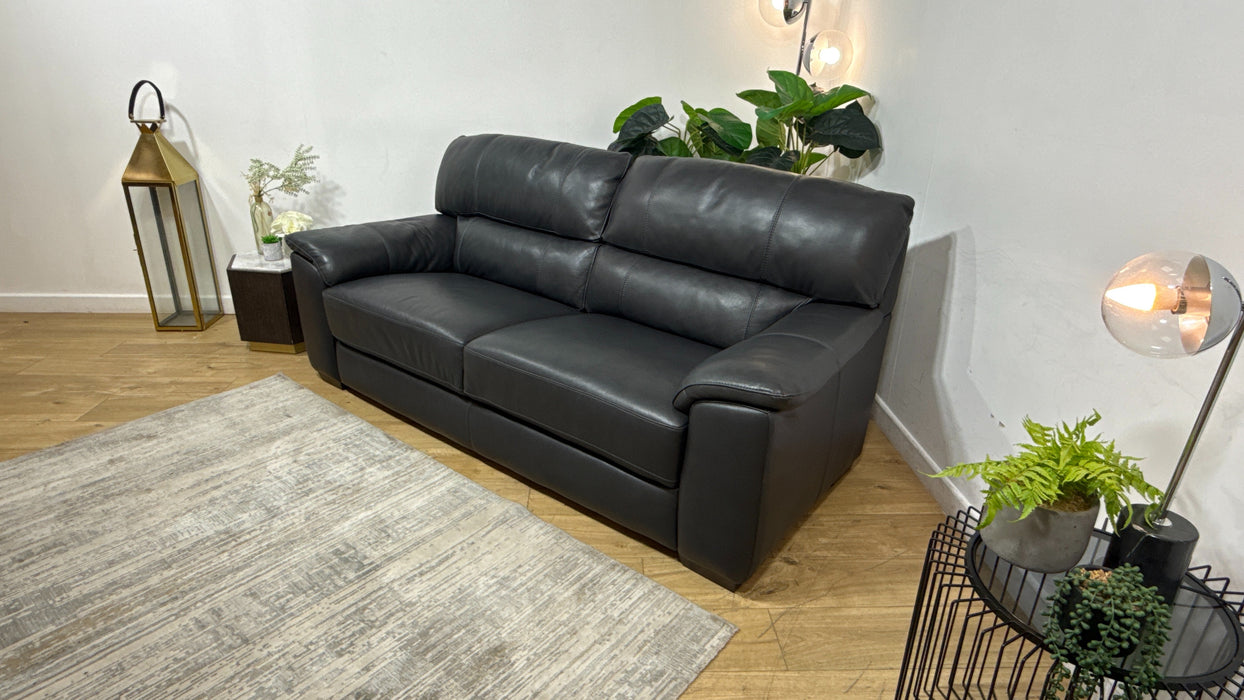 Sofology Santina Leather 3 Seater in Relaxed Soft Charcoal