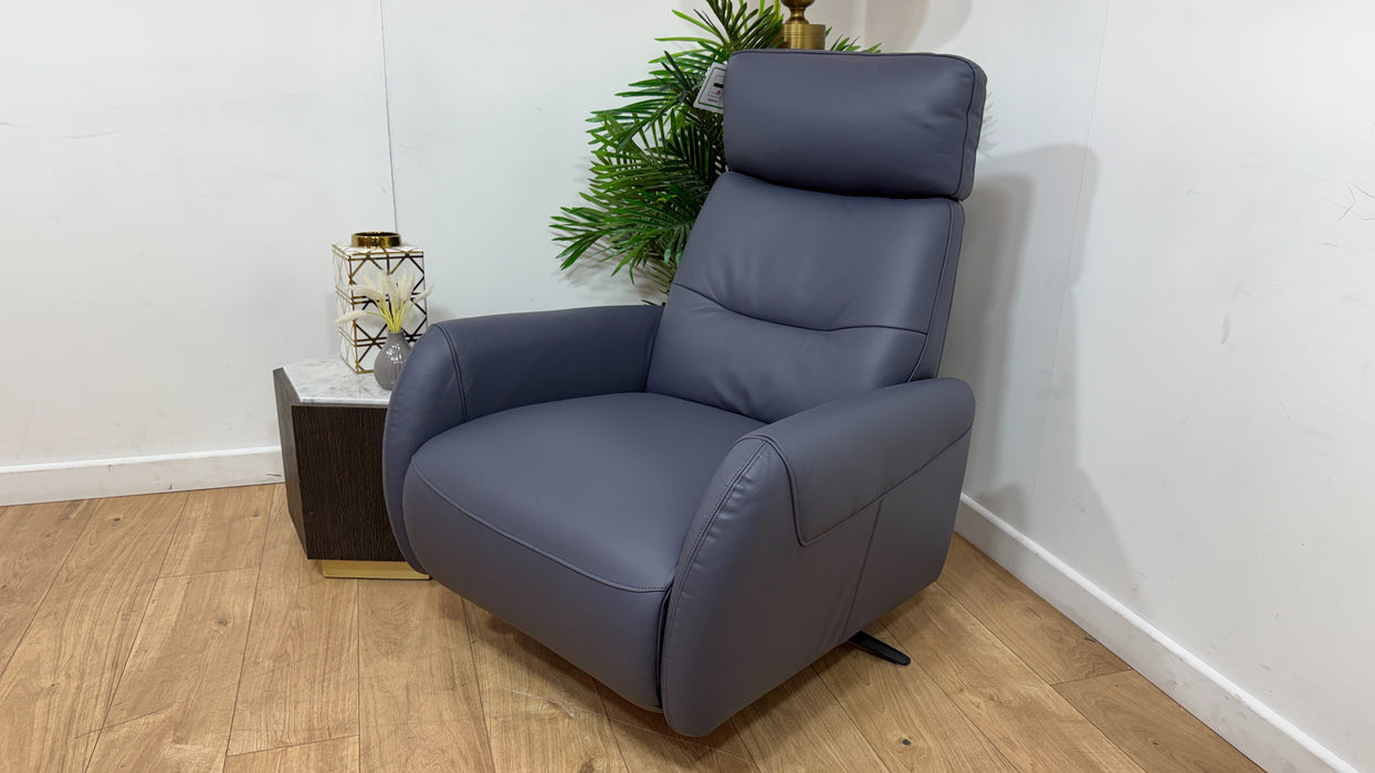 Sofology Monroe Leather Chair Power Recliner in Trusty Matt Steel Blue