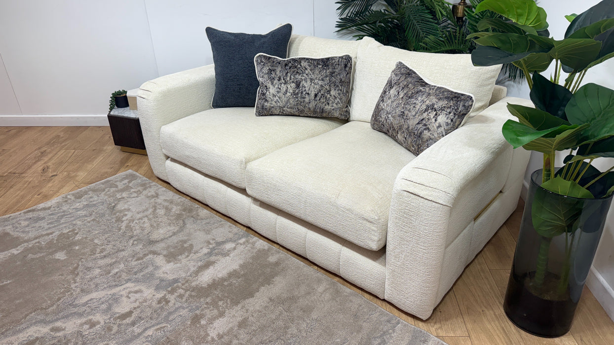 Sofology Westwood Fabric 2 Seater Gold Trim in Teddy Chenille Ivory Mix