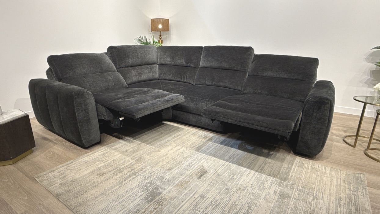 Sofology Portofino Fabric 1.5 Corner 3 Power Recliner/Headrest in Luxury Deep-Pile Chenille Slate