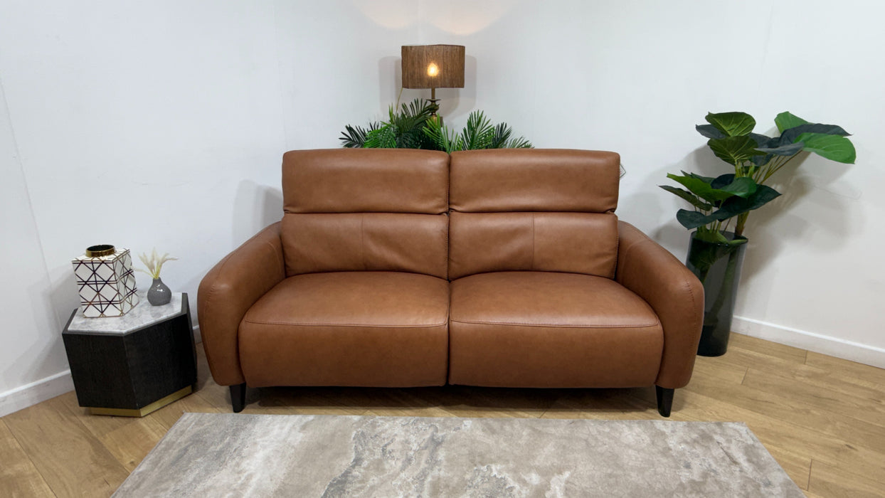 Sofology Larsen Leather 3 Seater Power Recliner/Headrest in Relaxed Soft Tan