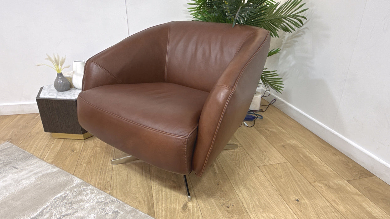 Sofology Adler Leather Swivel Chair in Relaxed Soft Brown