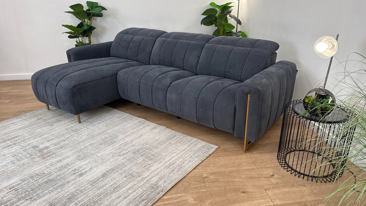 Sofology The Paramount Fabric 4 Seater Chaise Power Recliner/Headrest in Lifestyle Nubuck Feel Charcoal