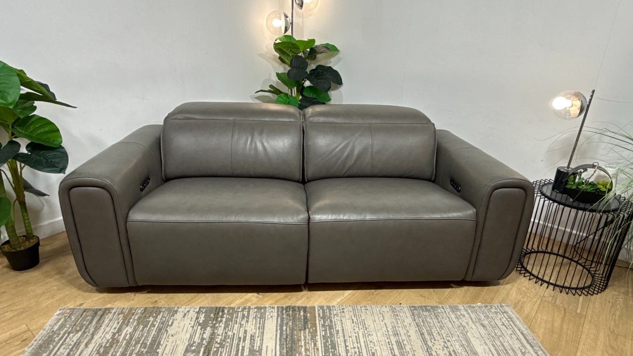 Sofology Premiere Leather 2.5 Seater Power Recliner/Headrest in Trusty Embossed Grey