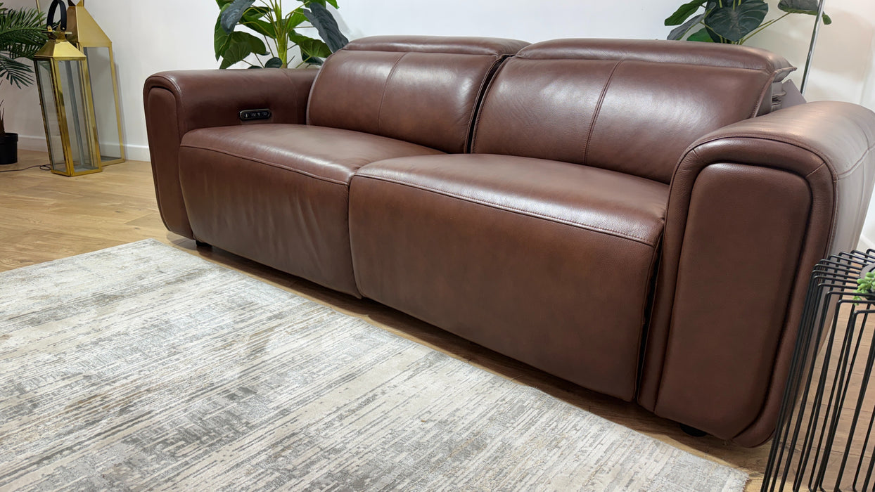 Sofology Premiere Leather 2.5 Seater Power Recliner/Headrest in Trusty Embossed Chestnut