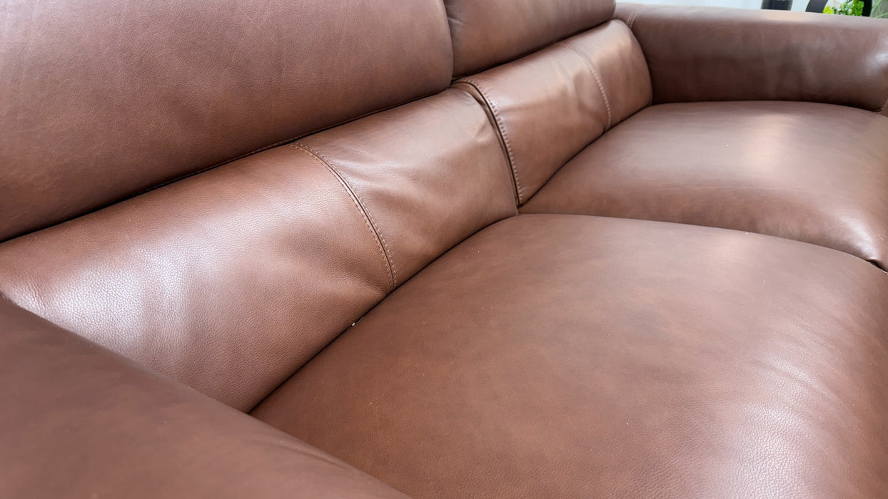 Sofology Illinois Leather 3 Seater Power Recliner/Headrest in Relaxed Soft Brown