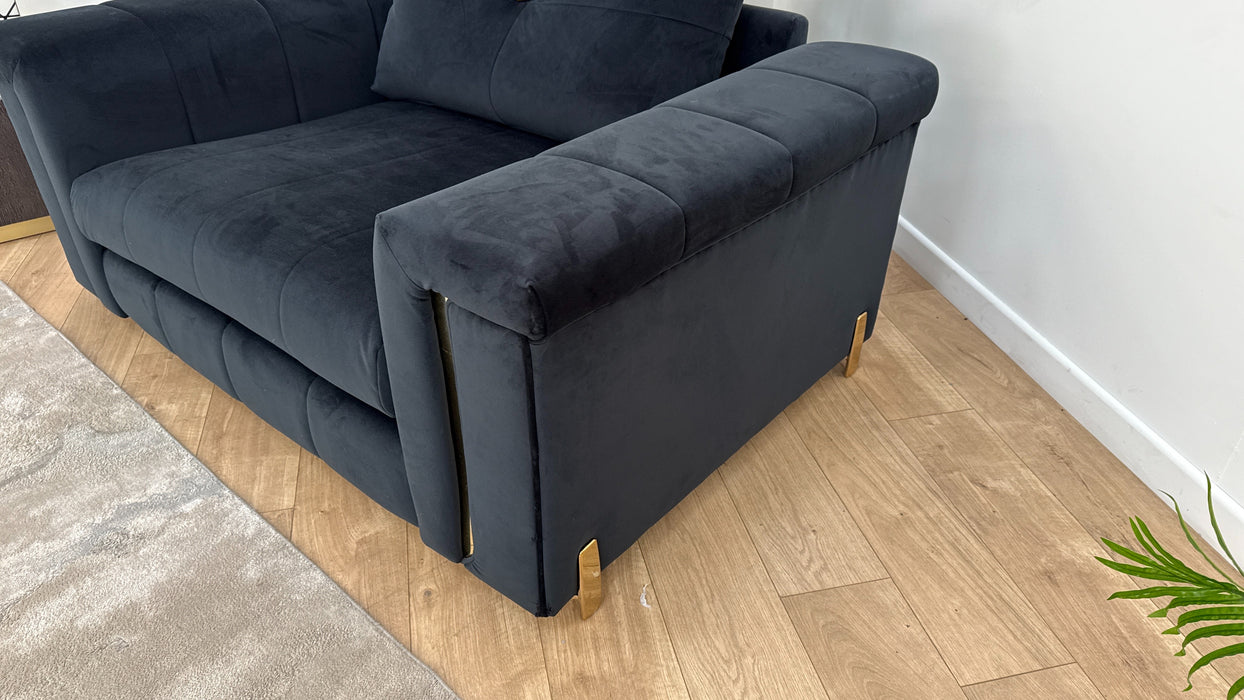 Sofology The Oscar Loveseat Gold Trim in Super Matt Velvet Black