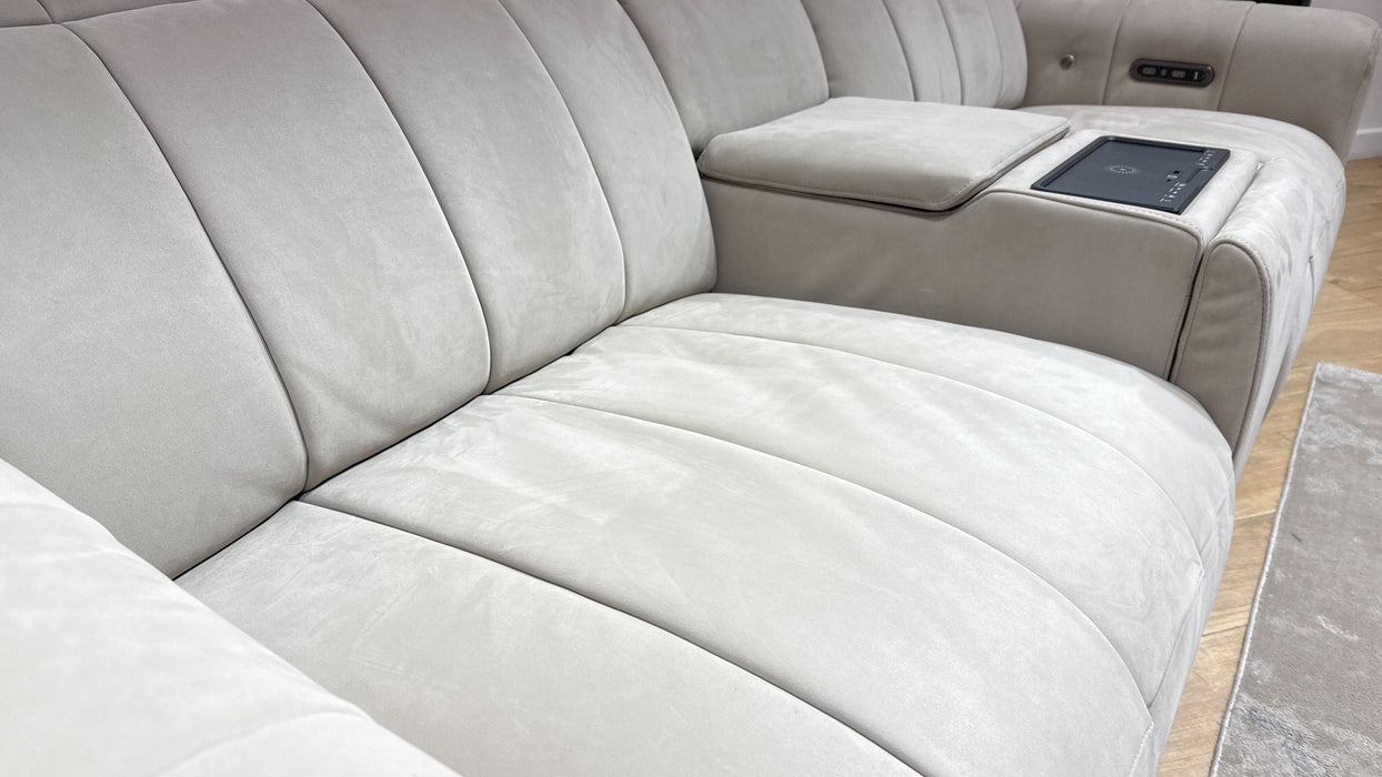 Sofology Paramount Fabric 2.5 Seater Console Power Recliner/Headrest Heated Seat Speakers in Lifestyle Nubuck Feel Stone