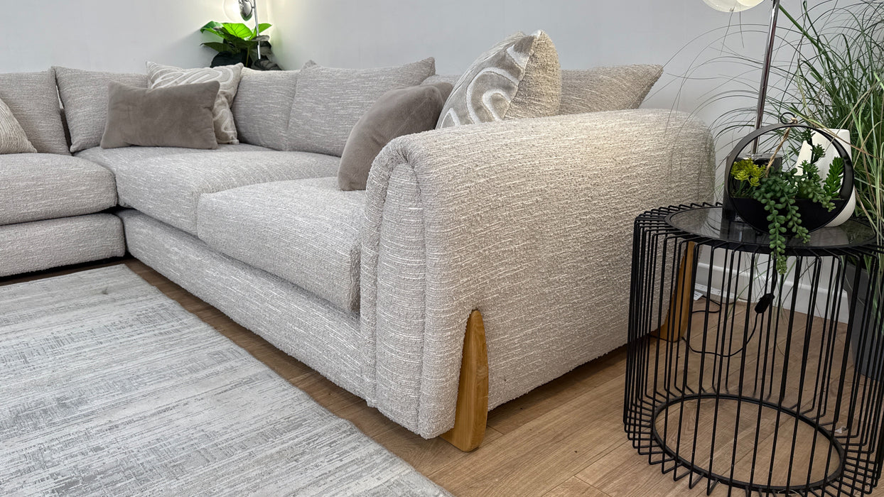 Sofology Marble Arch Fabric 1 Corner 3 in Chunky Flecked Boucle Stone/Ecru Mix