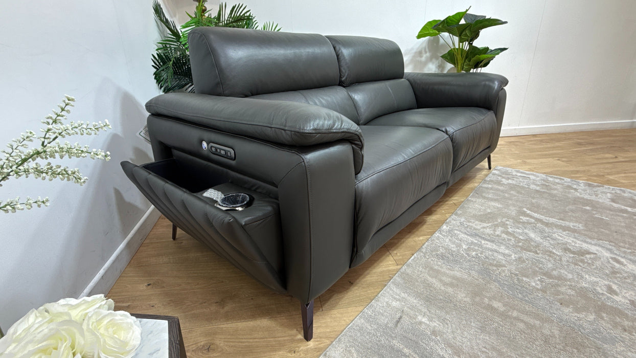 Sofology Fratelli Leather 2.5 Seater Power Recliner/Headrest in Trusty Embossed Charcoal