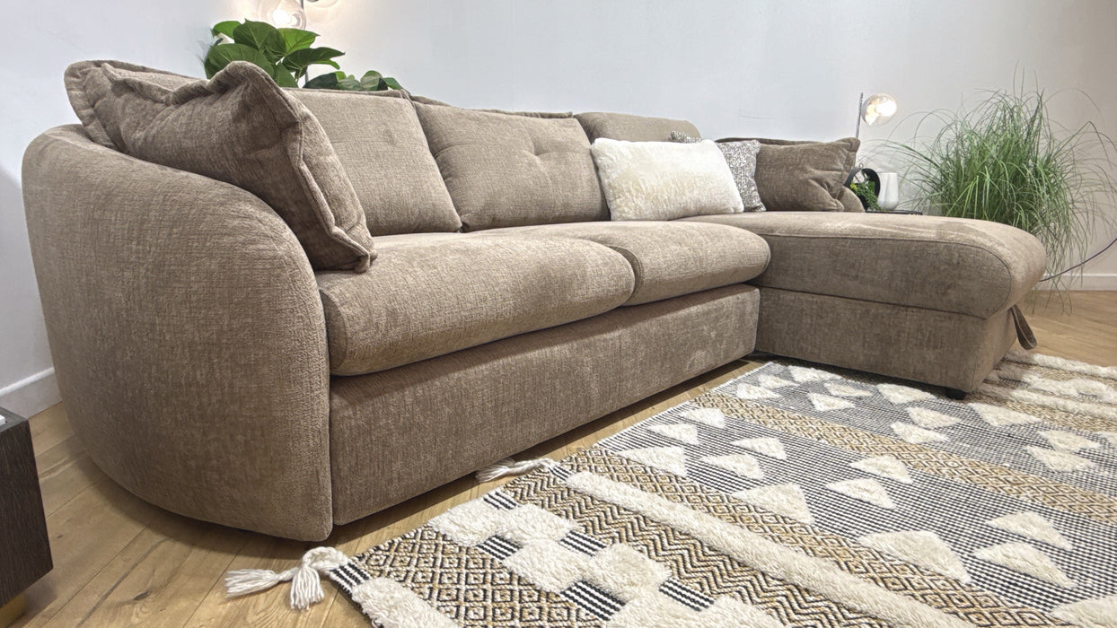 Sofology Portobello Fabric 3 Seater Chaise Storage Foam Seats in Teddy Chenille Mink Mix