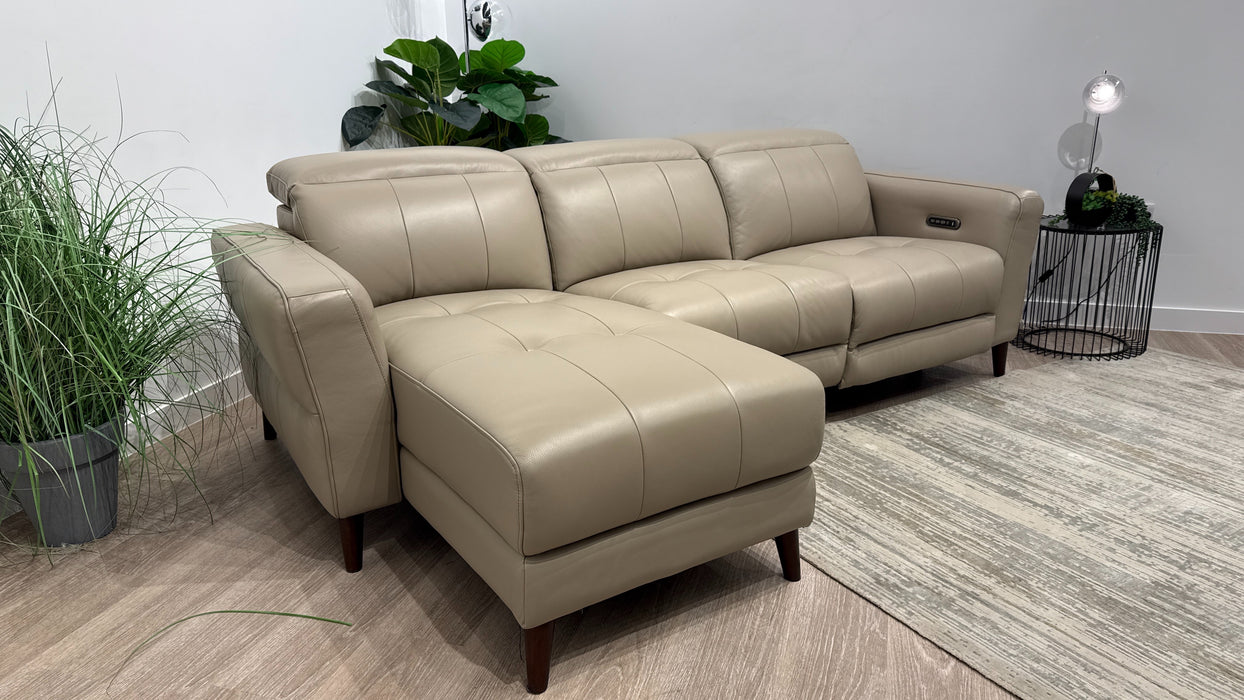 Sofology Jax Leather 4 Seater Chaise Power Recliner/Headrest in Trusty Embossed Stone