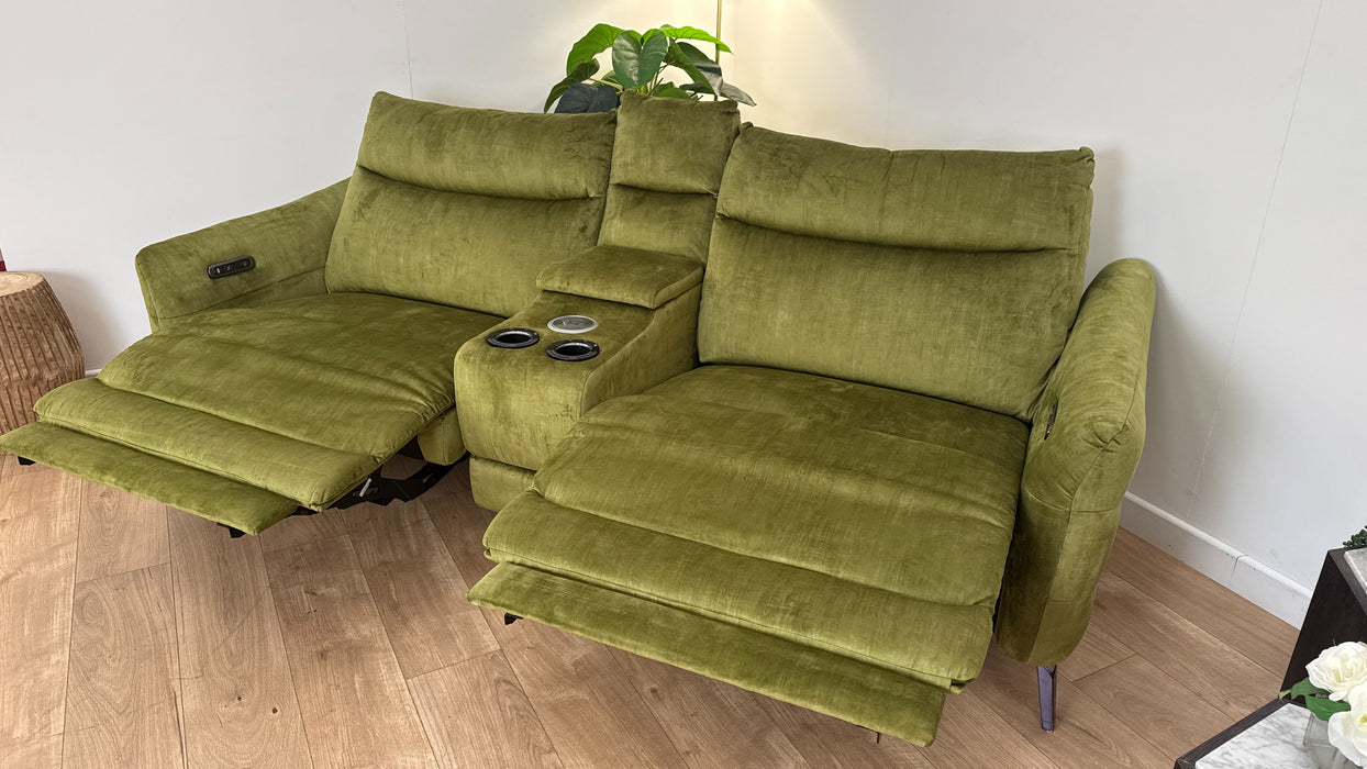 Sofology Renato Fabric 2.5 Seater Console Power Recliner in Heritage Velvet Olive
