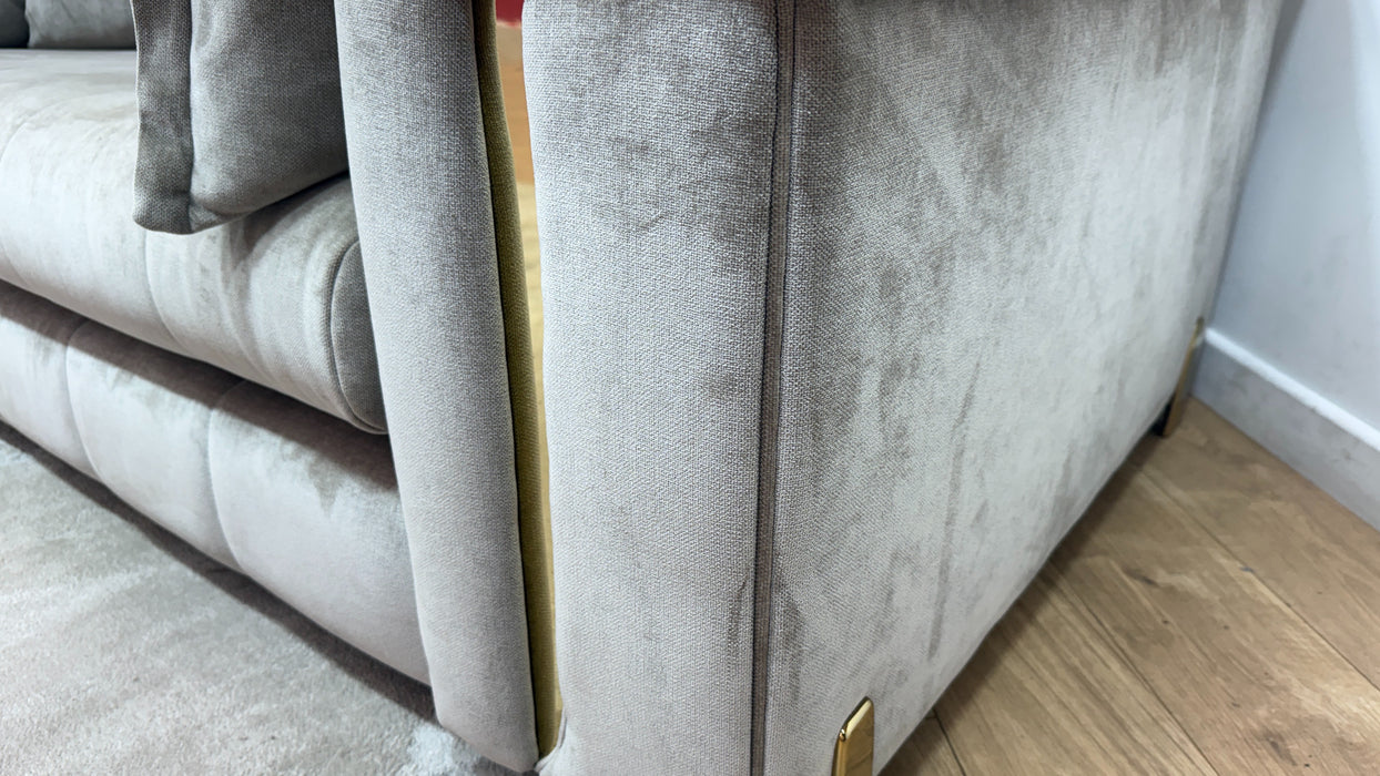 Sofology Oscar Fabric 2 Seater Gold Trim in Fine Textured Chenille Stone