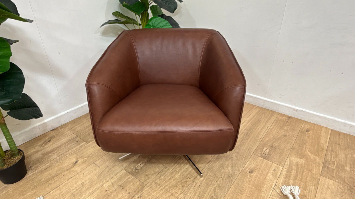 Sofology Adler Leather Swivel Chair in Relaxed Soft Brown