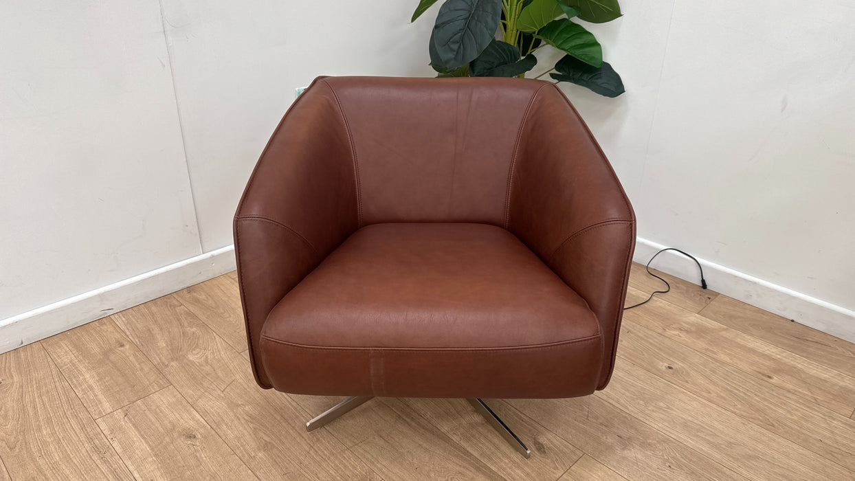 Sofology Adler Leather Swivel Chair in Relaxed Soft Brown
