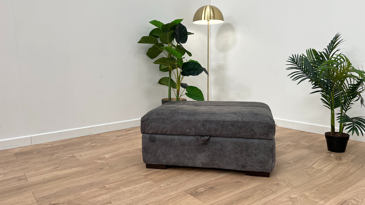 Mazzini Leather Storage Footstool - Utah Grey