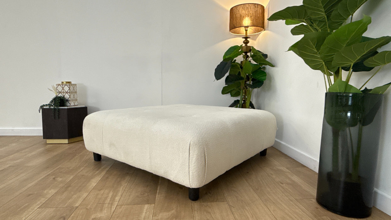 Sofology The Marble Arch Fabric Designer Footstool in Cosy Boucle Plain Ecru