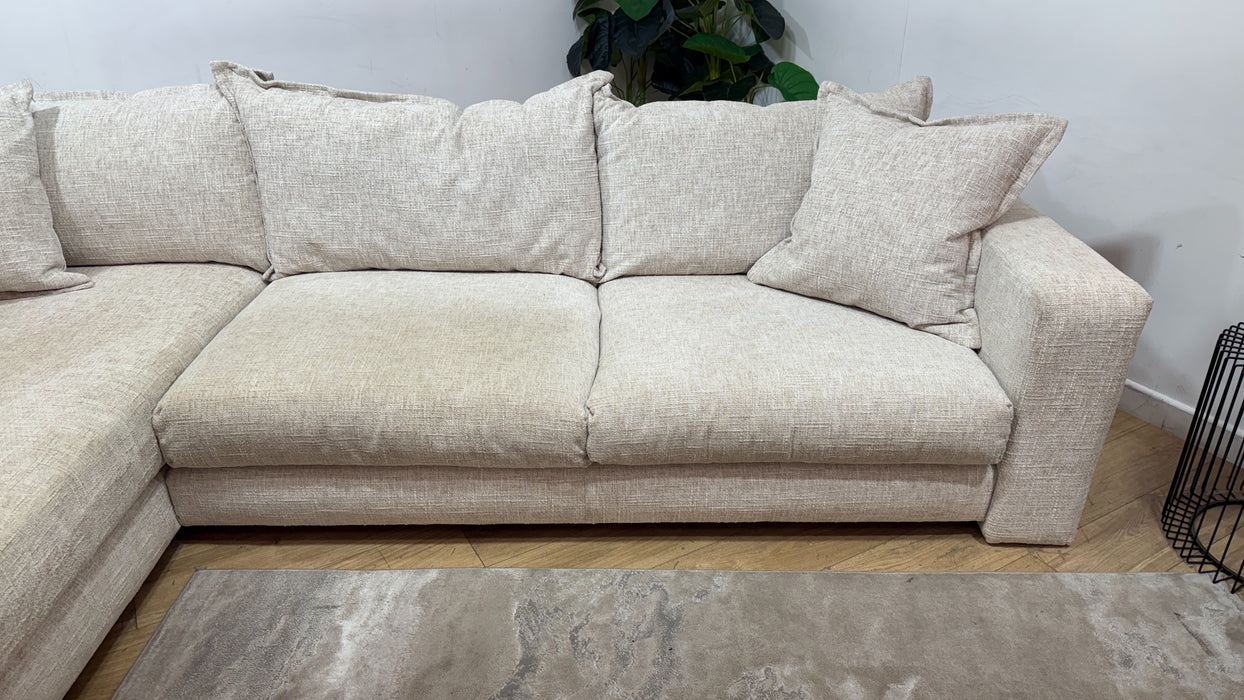 Sofology Cove Fabric Chaise Grande Light Wood Panel Artisan Chenille Ecru Mix