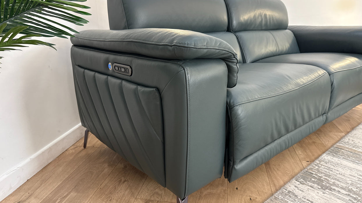 Sofology The Fratelli Leather 2.5 Seater Power Recliner/Headrest in Trusty Embossed Peacock