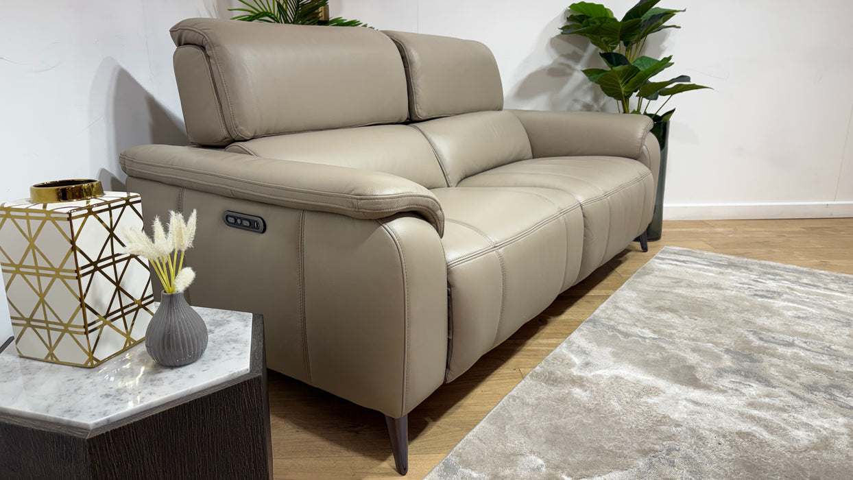 Sofology Bailey Leather 2.5 Seater Power Recliner/Headrest in Trusty Embossed Stone