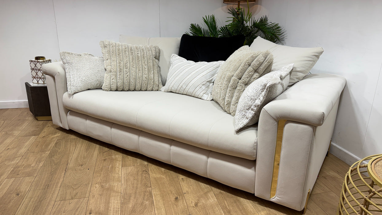 Sofology Oscar Fabric 3 Seater Gold Trim in Super Matt Velvet Ecru Mix