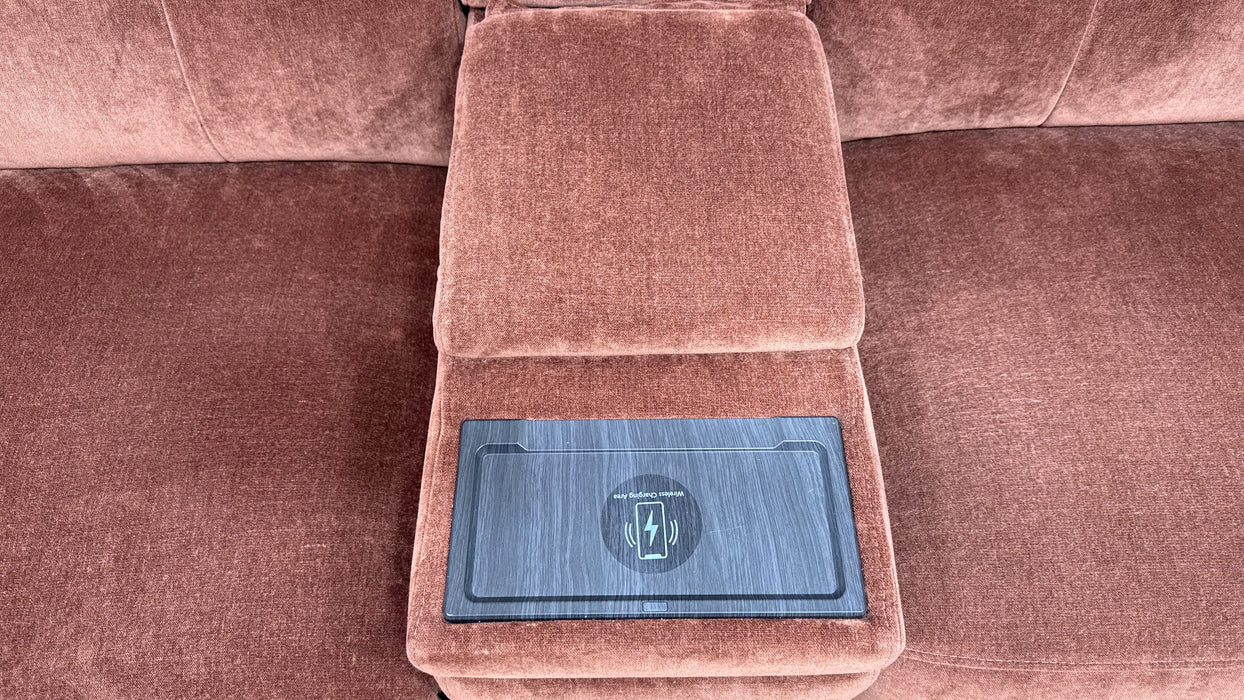 Sofology Carrera Fabric 2.5 Seater Smart Console Power Recliner/Headrest Heated Seat in Relaxed Chenille Burnt Sienna