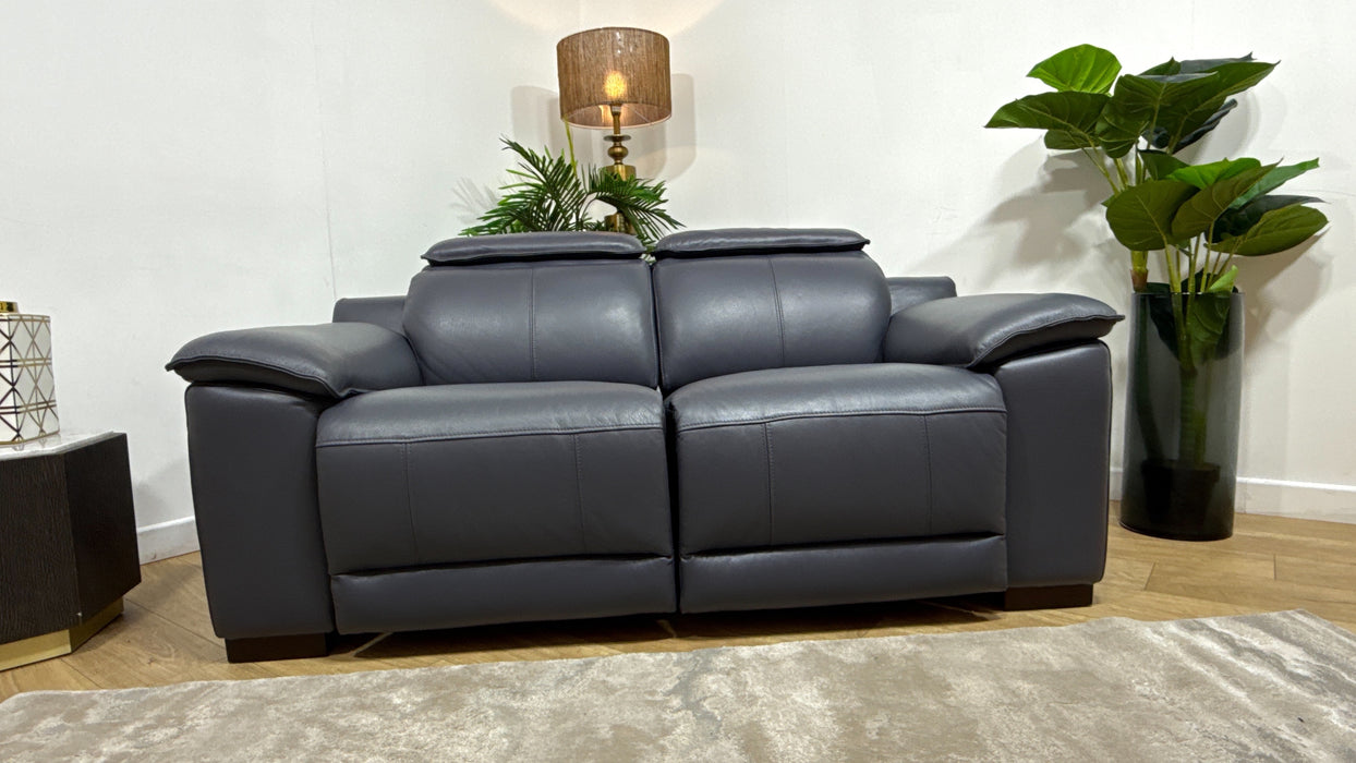 Sofology Benz Leather 2 Seater Power Recliner/Headrest in Trusty Sheen Lavender Grey