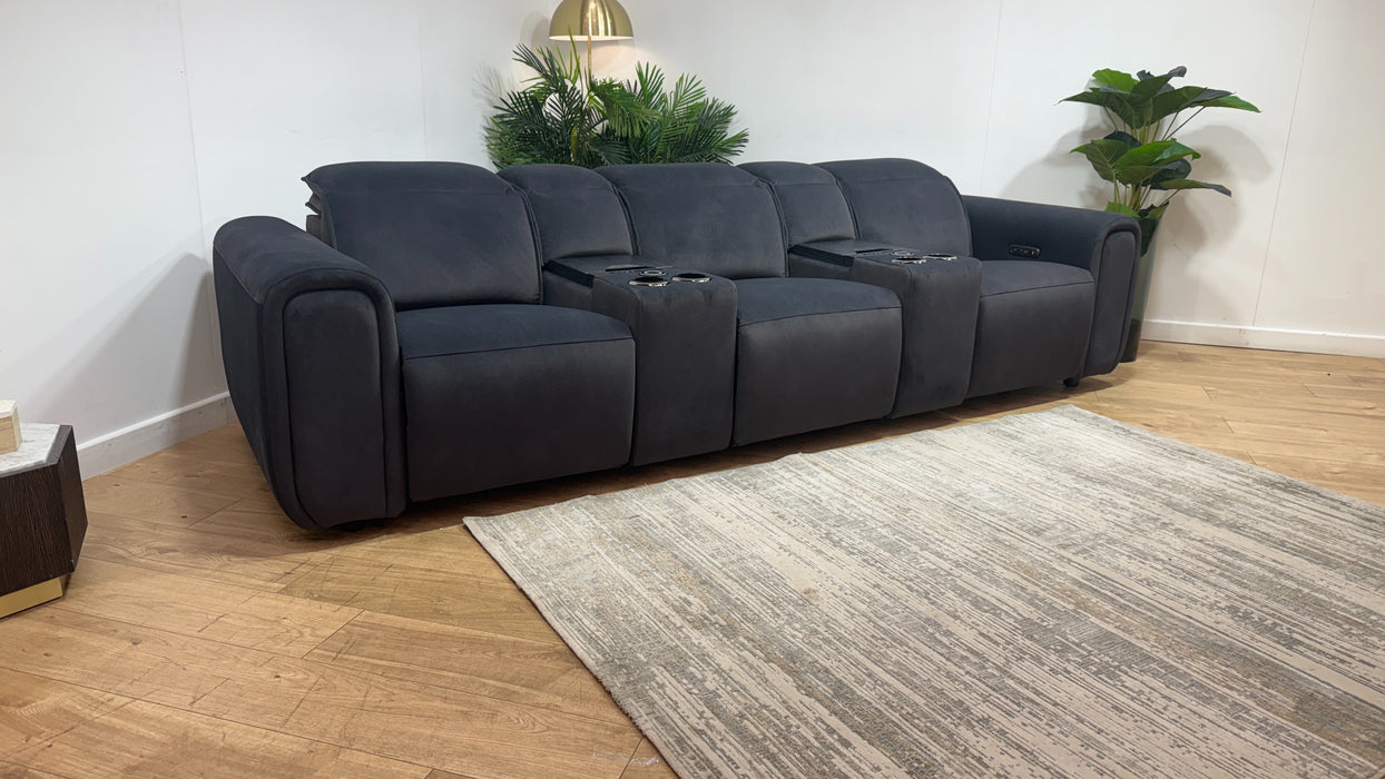 Sofology Premiere Fabric 3 Seater Compact Cinema Sofa Smart Consoles Power Recliner/Headrest x 3 in Lifestyle Flecked Anthracite
