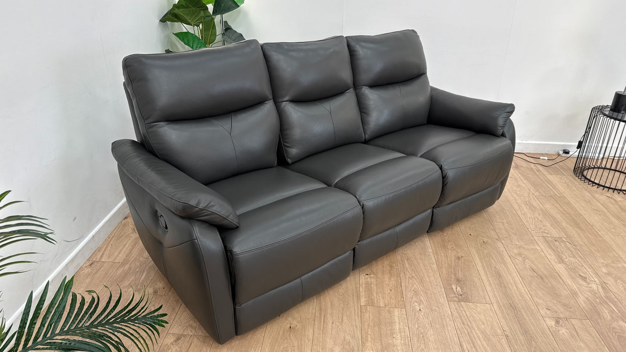 Sofology Albion Leather 3 Seater Manual Recliner in Trusty Sheen Charcoal