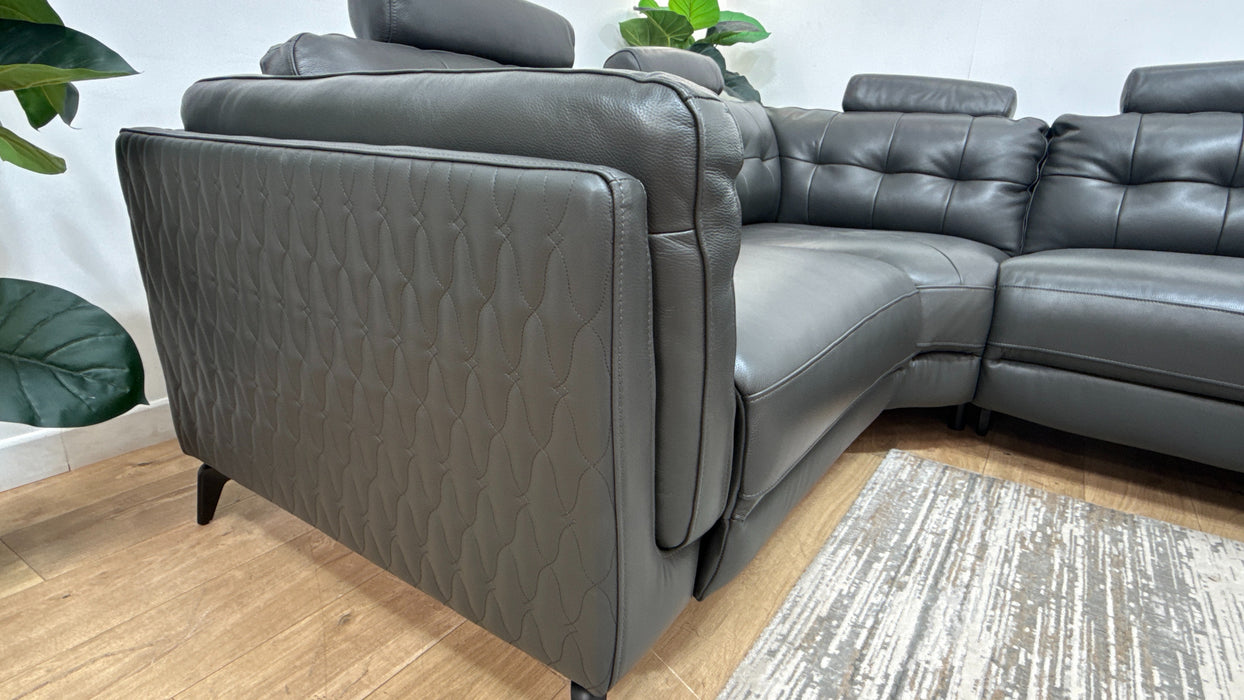 Sofology Muse Leather 1.5 Corner 3 Power Recliner Supportive Headrests in Trusty Embossed Charcoal