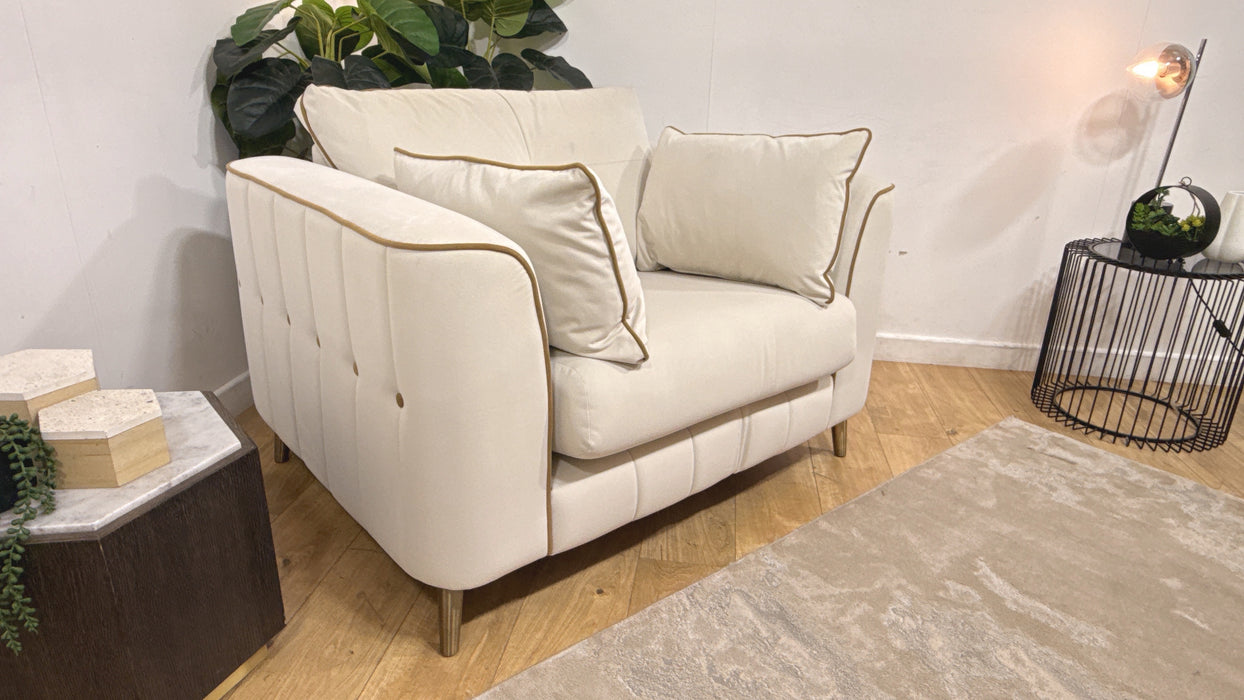 Sofology Remy Fabric Chair in Super Matt Velvet Ecru With Cream Contrast Piping