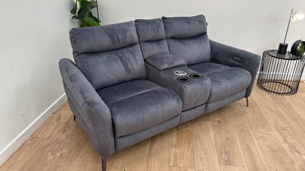 Sofology Renato Fabric 2 Seater Console Power Recliner Speakers in Heritage Velvet Granite