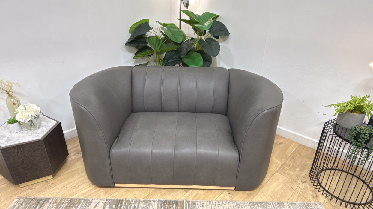 Sofology Fitzrovia Leather Loveseat in Relaxed Natural Grain Charcoal Mix With Light WoodTrim