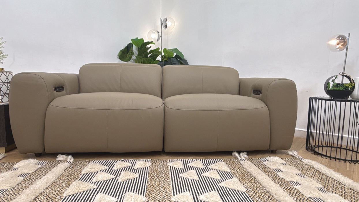 Sofology Solace 3 Seater Power Recliner/Headrest Heated Seats in Sample Taupe
