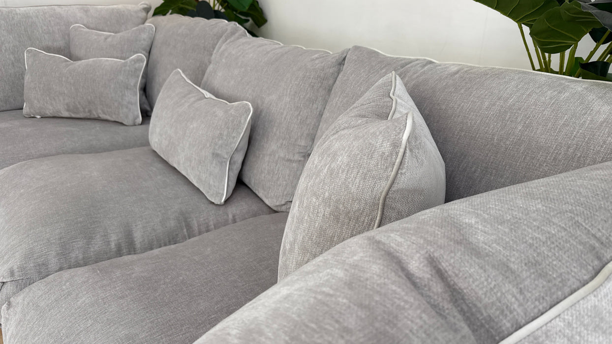 Sofology Georgio Fabric Terminal 1 Corner 3 Feather Flex Seats in Luxury Deep Pile Chenille Silver Mix