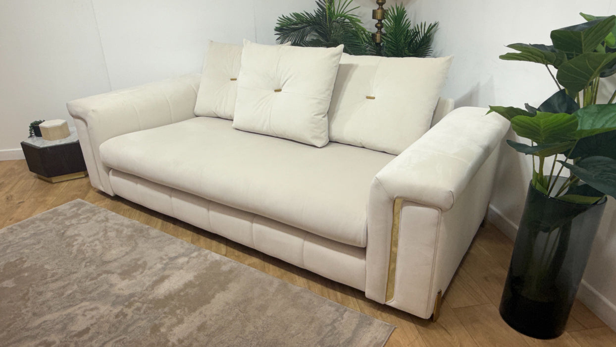 Sofology Oscar Fabric 3 Seater Gold Trim in Super Matt Velvet Ecru Mix