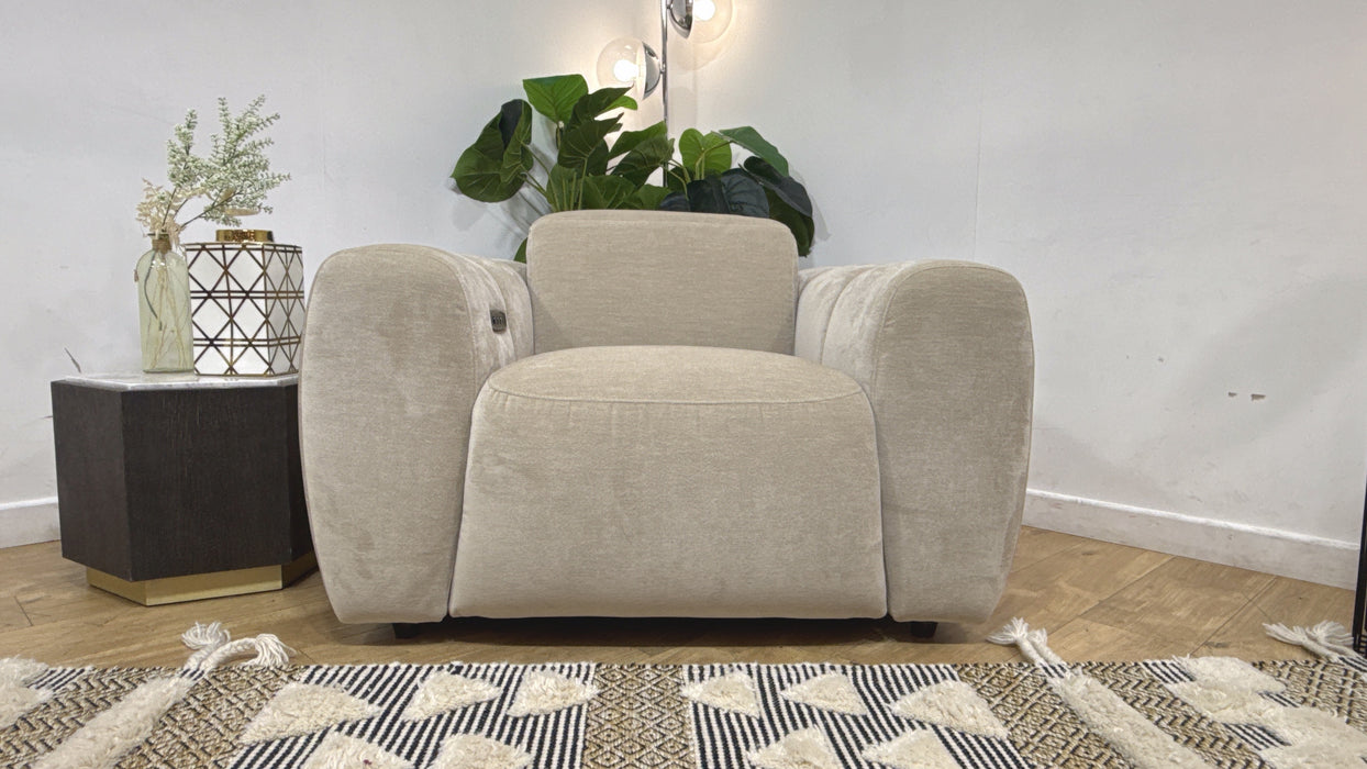 Sofology Solace Chair Power Recliner/Headrest Lumbar Support in Sample Mushroom