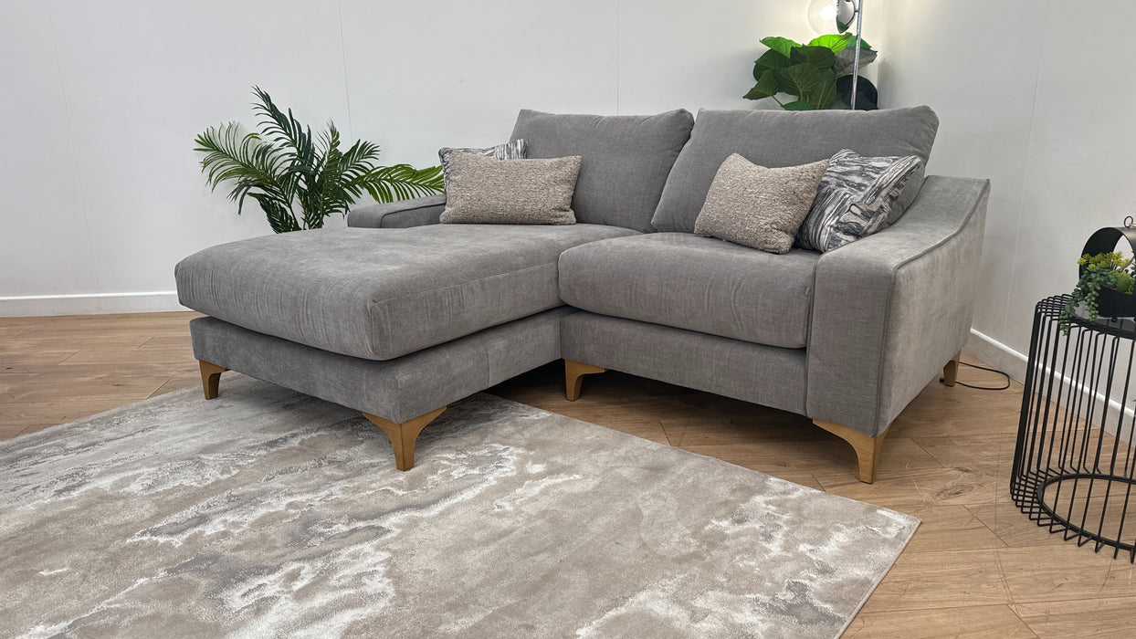 Sofology The Wildwood 3 Seater Fabric Chaise Sofa in Vintage Chenille Grey Contrast Piping Mix