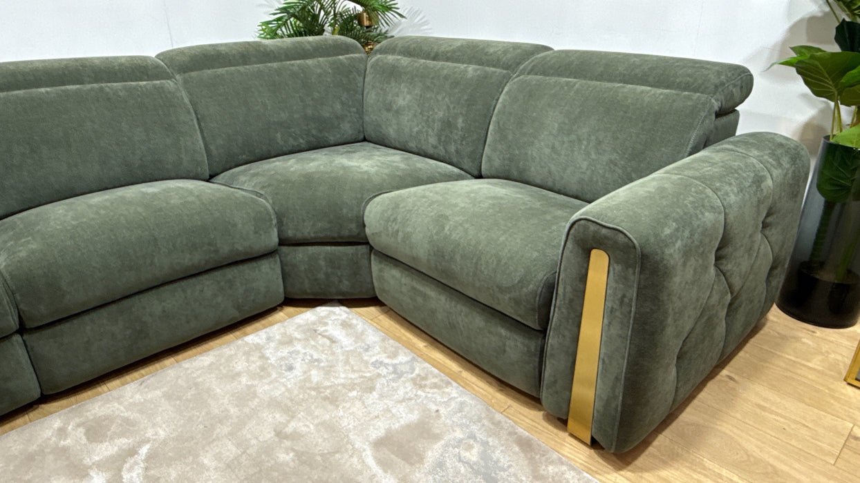 Sofology Kingsbridge Fabric 3 Corner 1.5 Power Recliner/Headrest Heated Seats in Relaxed Chenille Pine