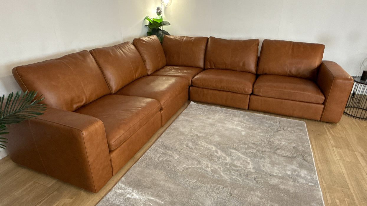 Sofology Retreat Leather 3 Corner 3 in Relaxed Soft Tan Mix