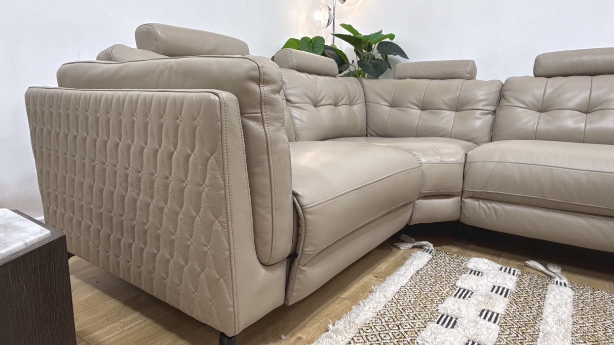 Sofology Muse Leather 1.5 Corner 3 Power Recliner Supportive Headrests in Trusty Embossed Stone