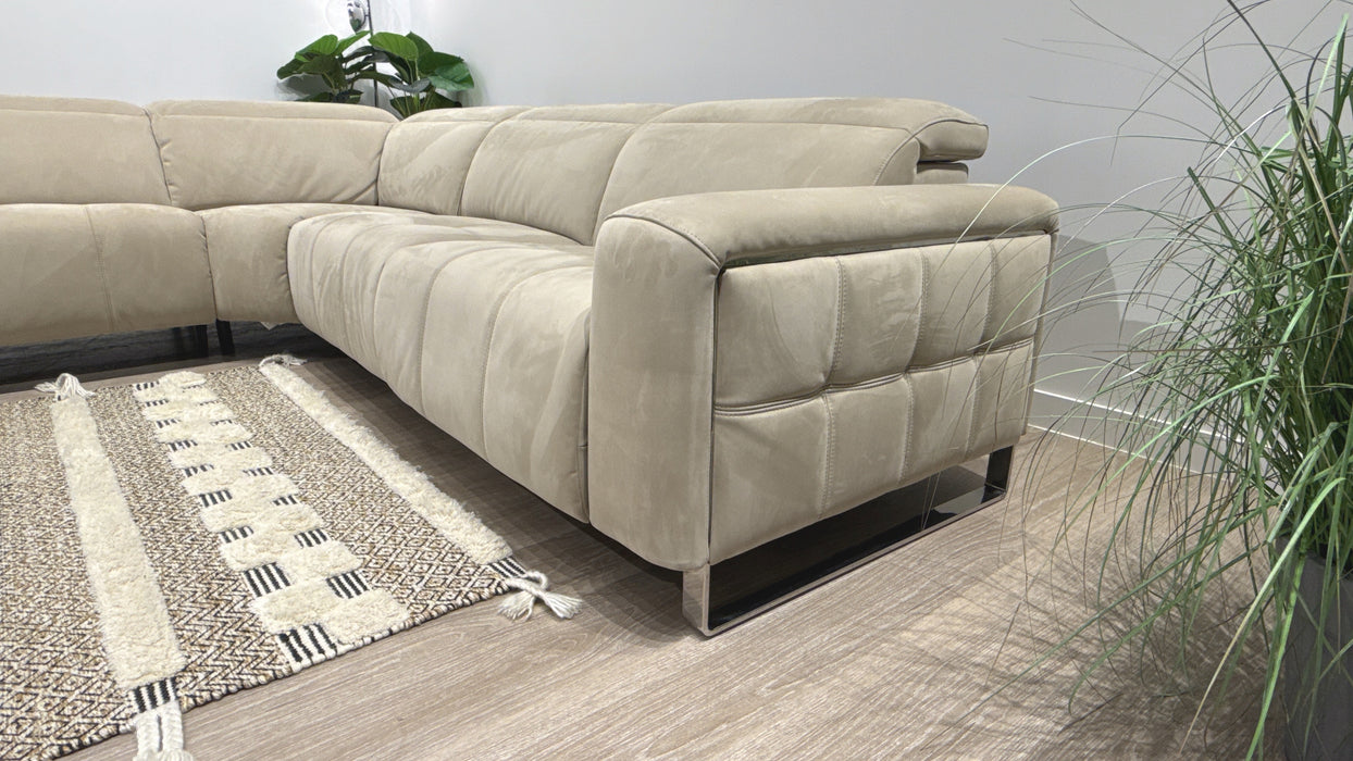 Sofology Marvella Fabric 3 Corner 3 Power Recliner/Headrest in Lifestyle Nubuck Feel Stone