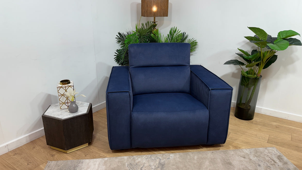 Sofology Horizon Fabric Loveseat Power Recliner/Headrest in Lifestyle Flecked Navy